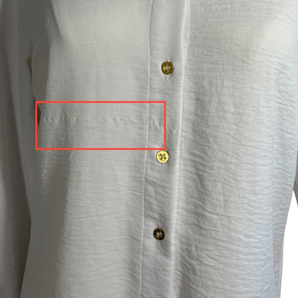 Ellen Tracy Womens White Textured Long Sleeve Button Down Blouse Gold Buttons XS - Picture 4 of 8